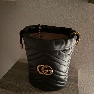 Black Quilted GG Leather Bucket Bag